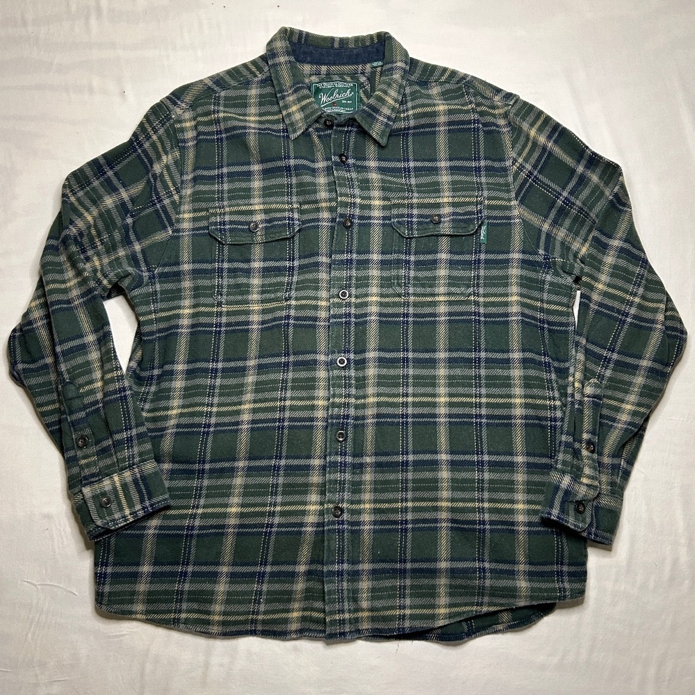 Woolrich Shirt Mens XXL Green‎ Plaid Flannel Thick Shacket Outdoor